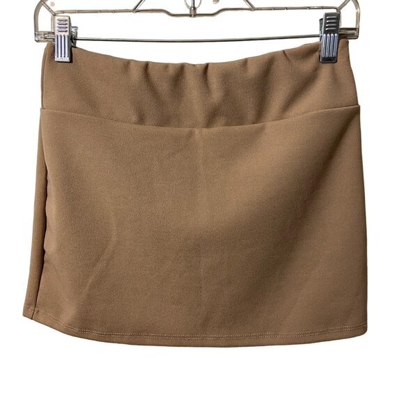 NO Comment NY. LA Women Skirt Size Small Tan Cream Mini‎ Elastic Waist Pull-On - Picture 3 of 6